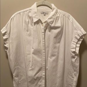 Short-Sleeved White Button-Down Blouse